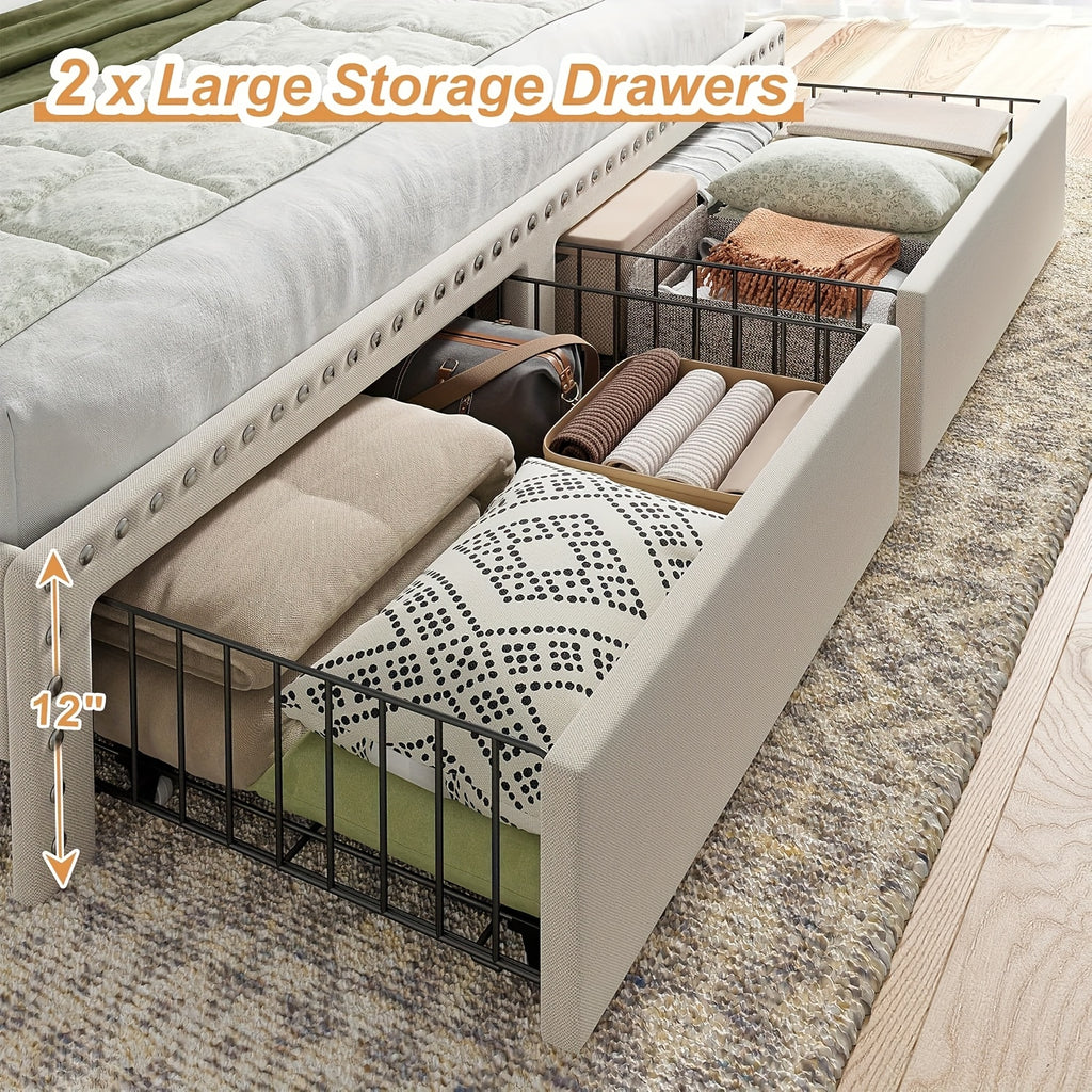 king size upholstered bed frame storage 2 tier headboard 2