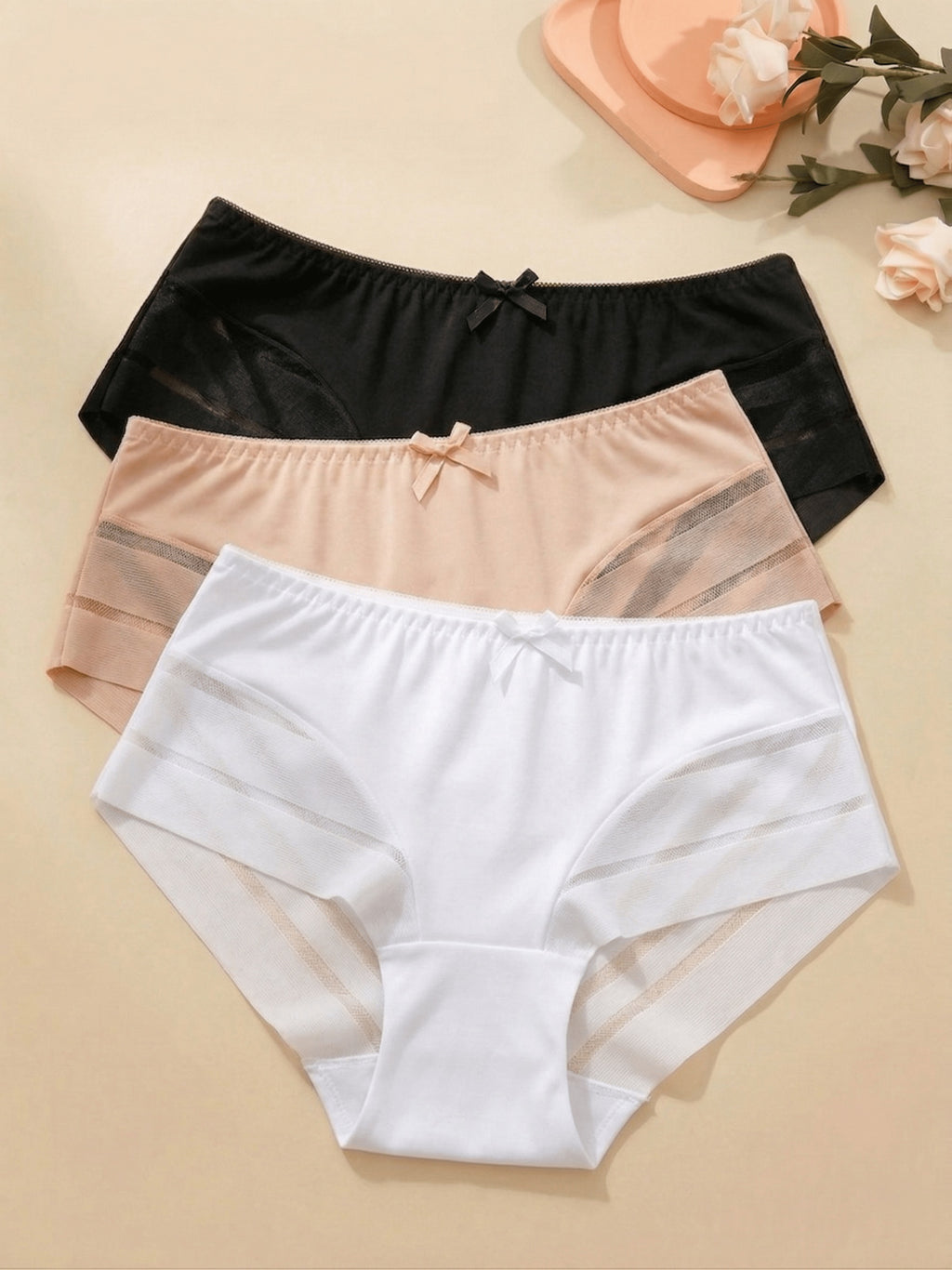 3pcs ladies breathable   panties solid color contrast