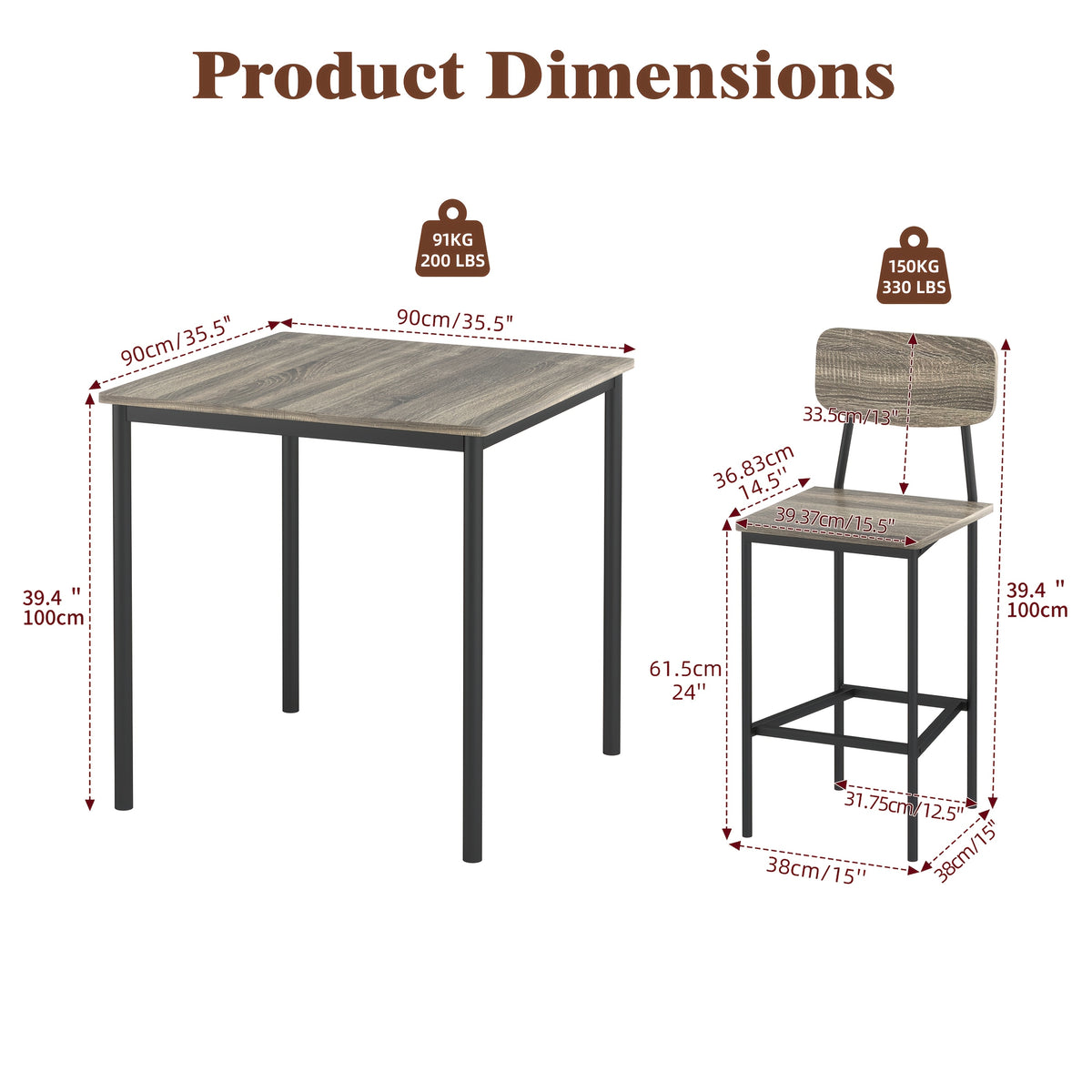5pcs industrial dining table set 4 rectangular