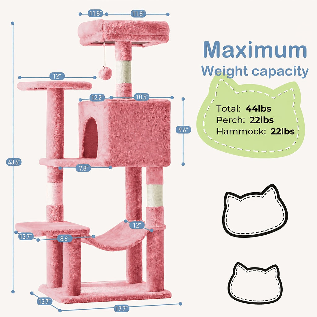 44 inch multi cat tree tower condo hammock natural sisal