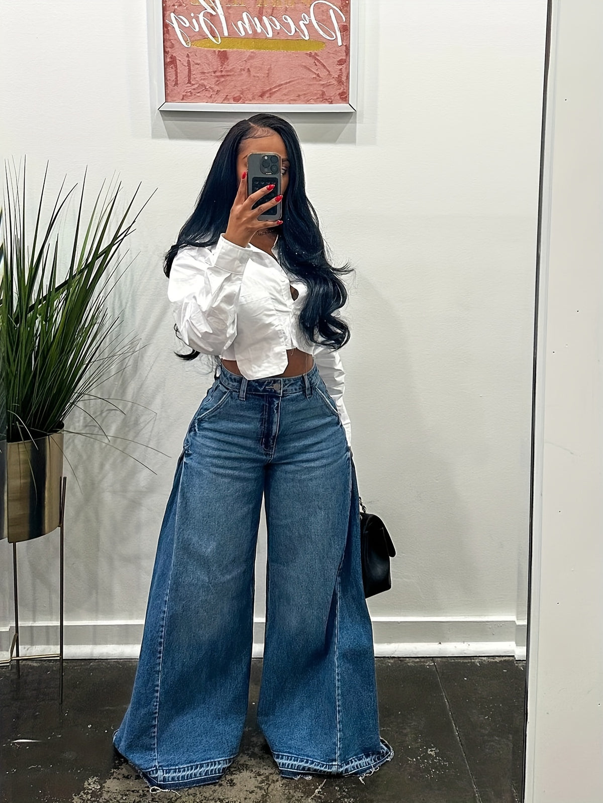 womens wide leg jeans high waisted flared denim pants baggy