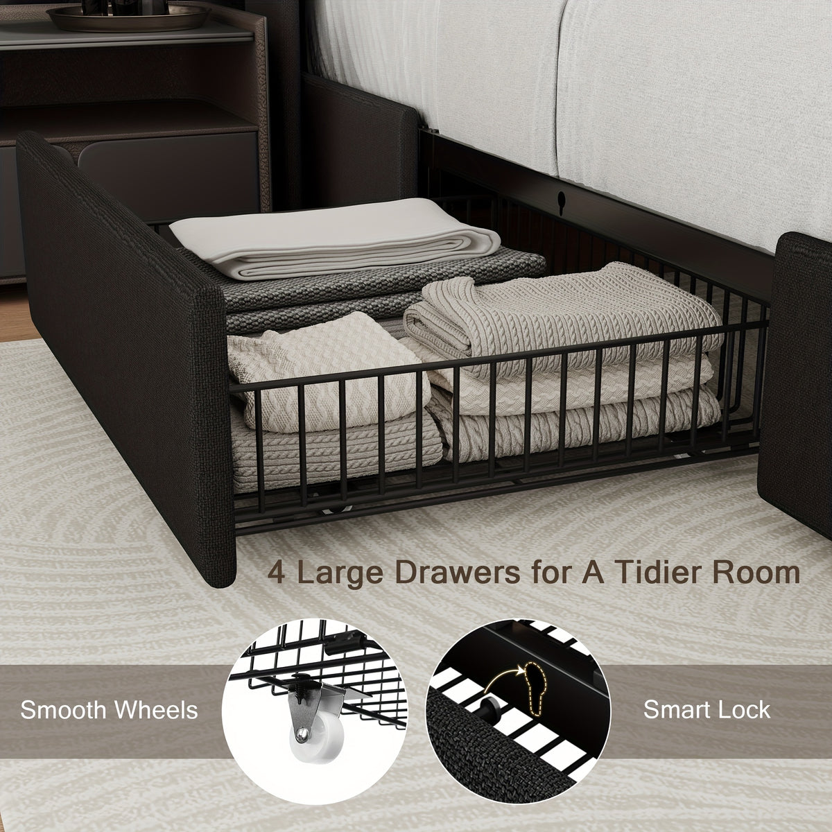 4 drawers storage bed frame wingback headboard
