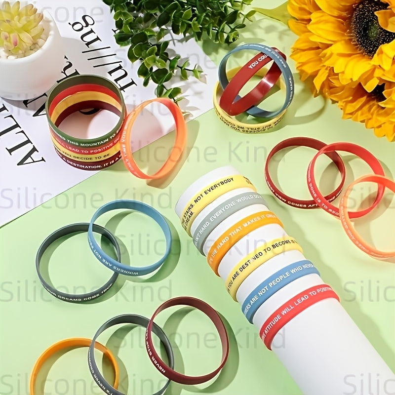 custom 55pcs inspirational quote rubber wristbands bulk