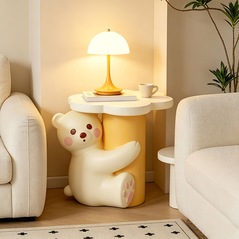 solid handcrafted resin hugging bear figurine side table