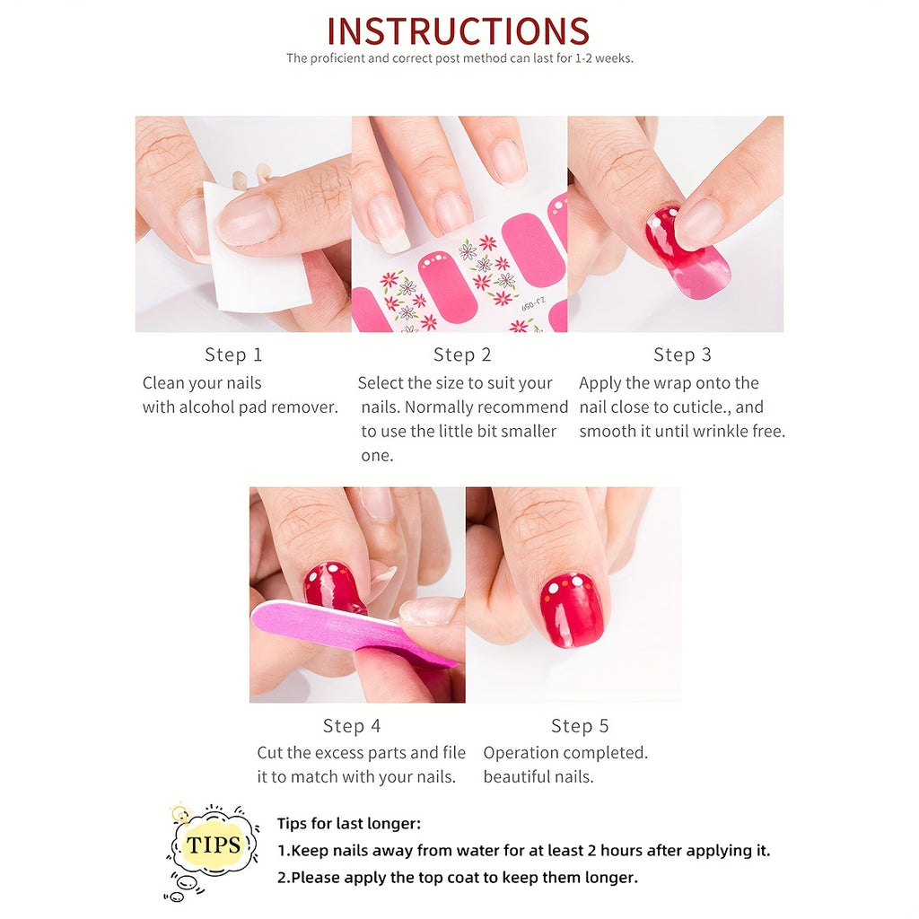 8 sheets nail full wraps nail polish strips pink nail