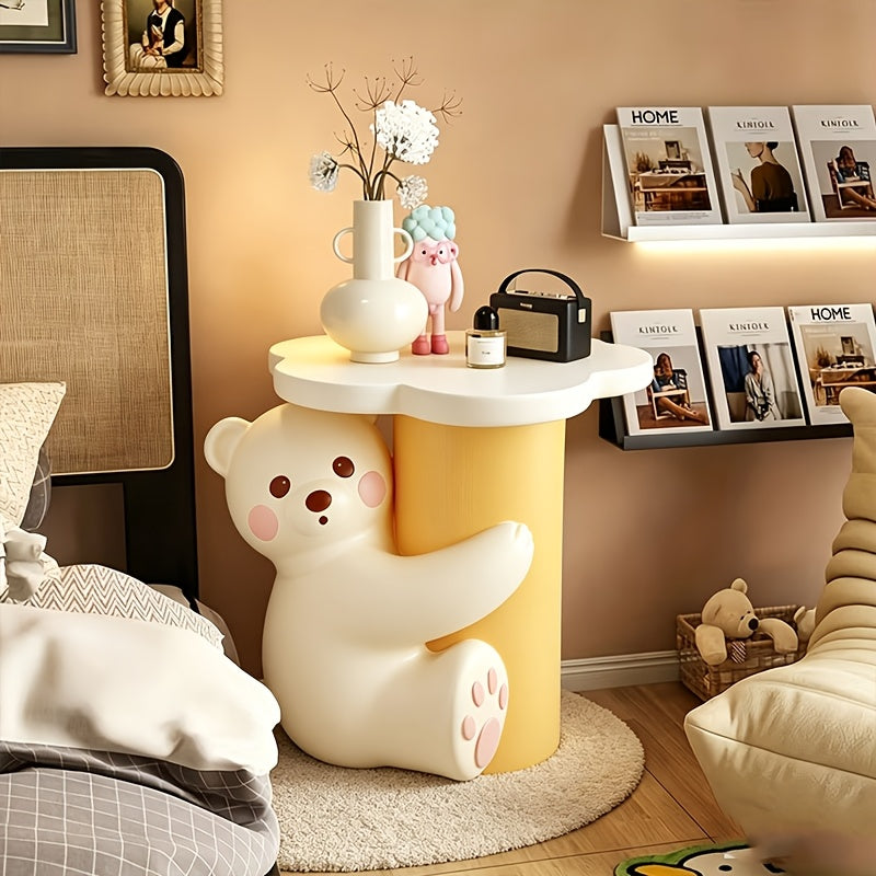 solid handcrafted resin hugging bear figurine side table