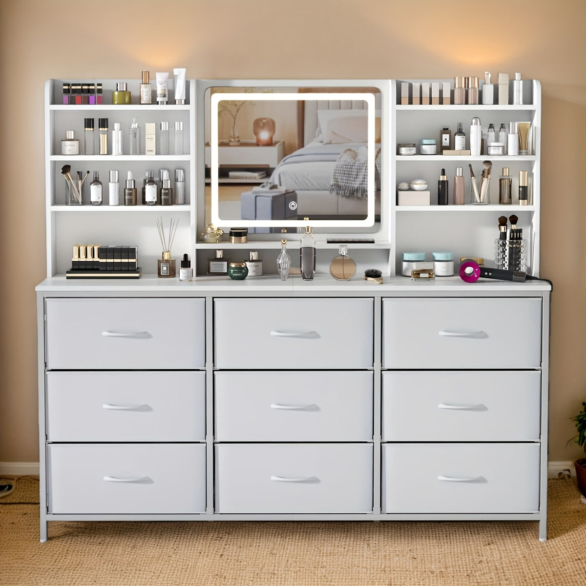 dressing table featuring a   mirror   nine