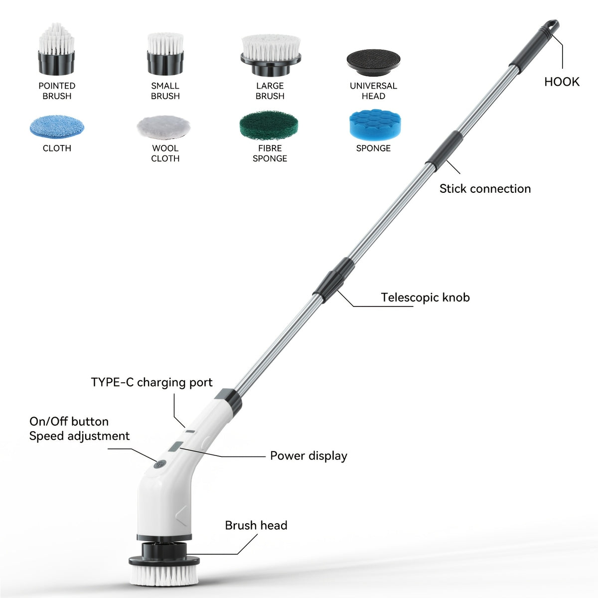 2026 new multifunctional electric cleaning brush telescopic