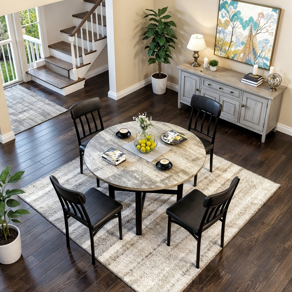 5pcs kitchen table chairs set dining table set 4 rounded