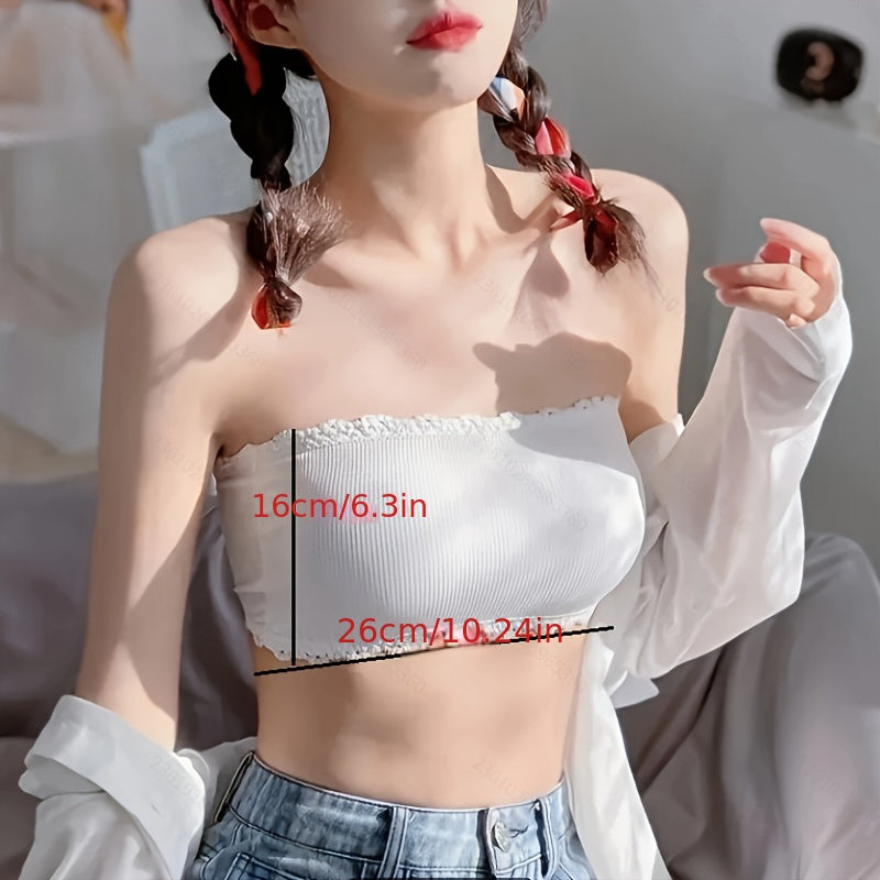 womens seamless strapless lace decorative bra breathable