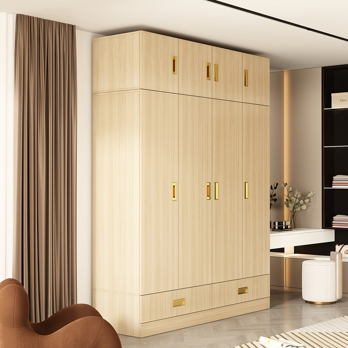 modern 4 door wardrobe   closet 2 drawers cubic