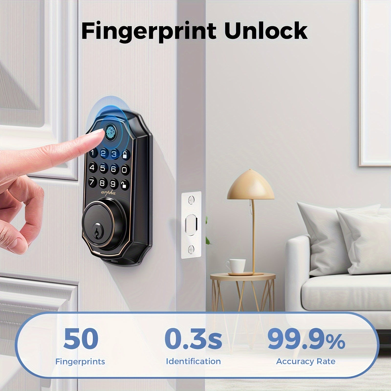 keyless smart door lock fingerprint handle   door