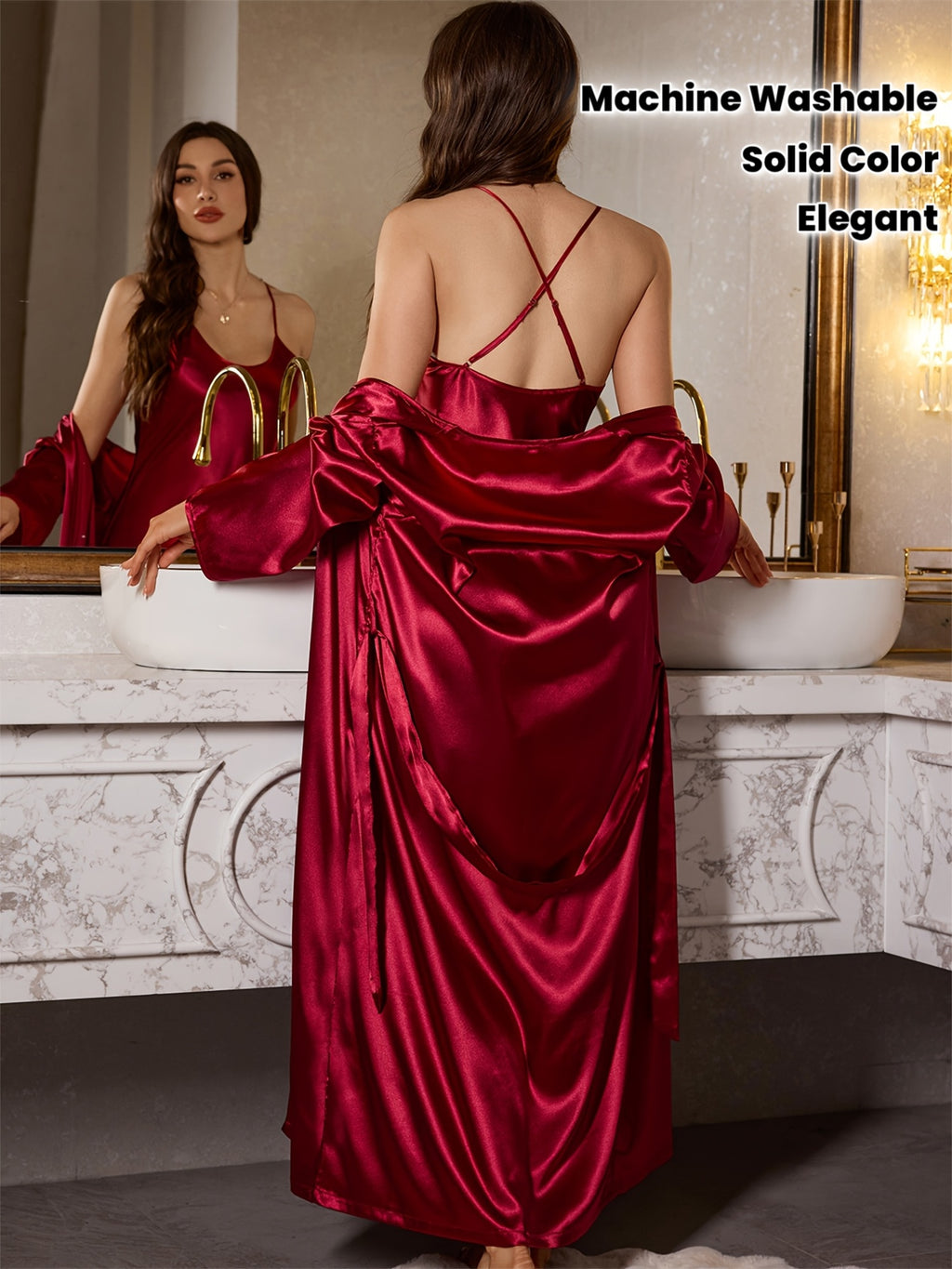 2pcs womens elegant long nightgown robe sleepdress set