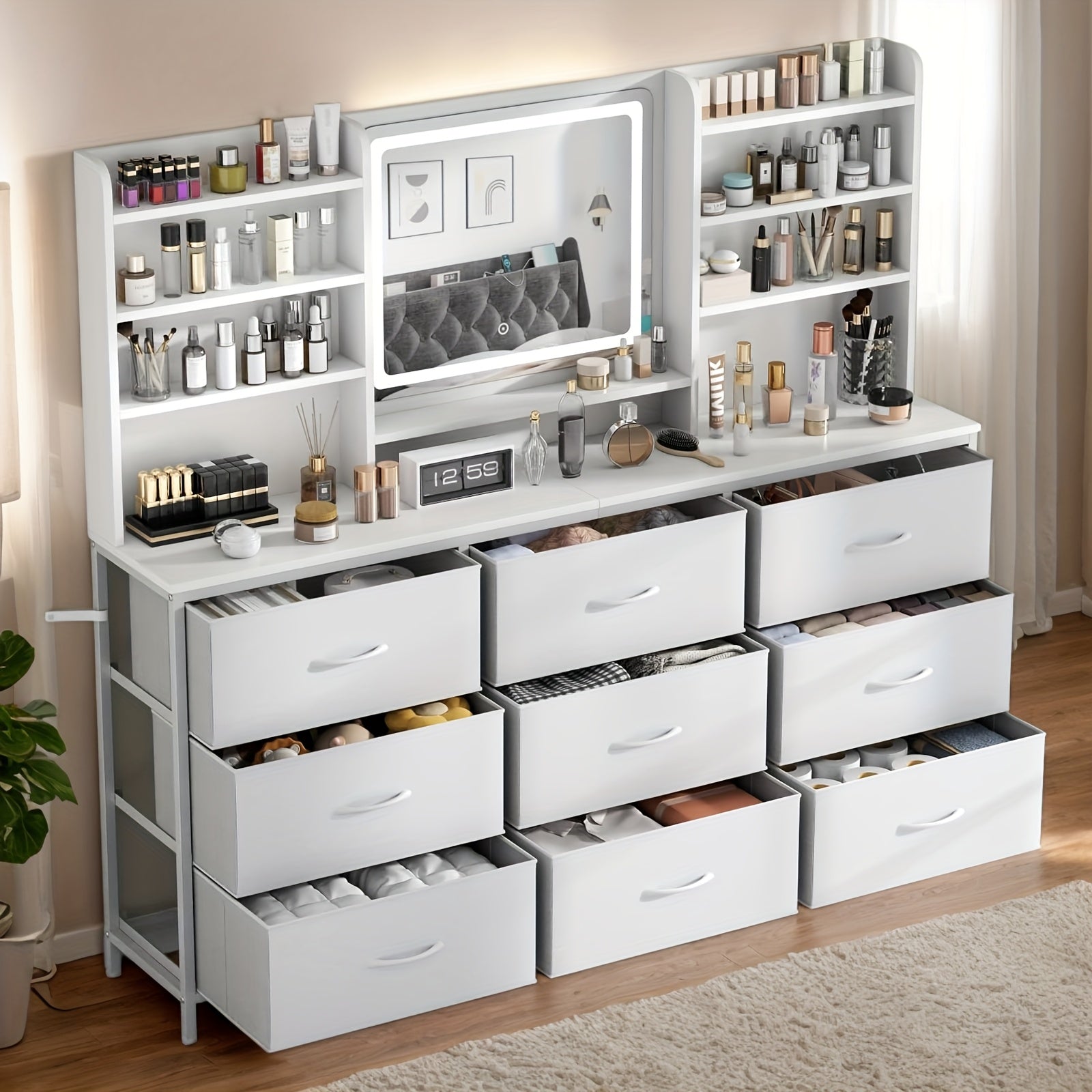 dressing table featuring a   mirror   nine