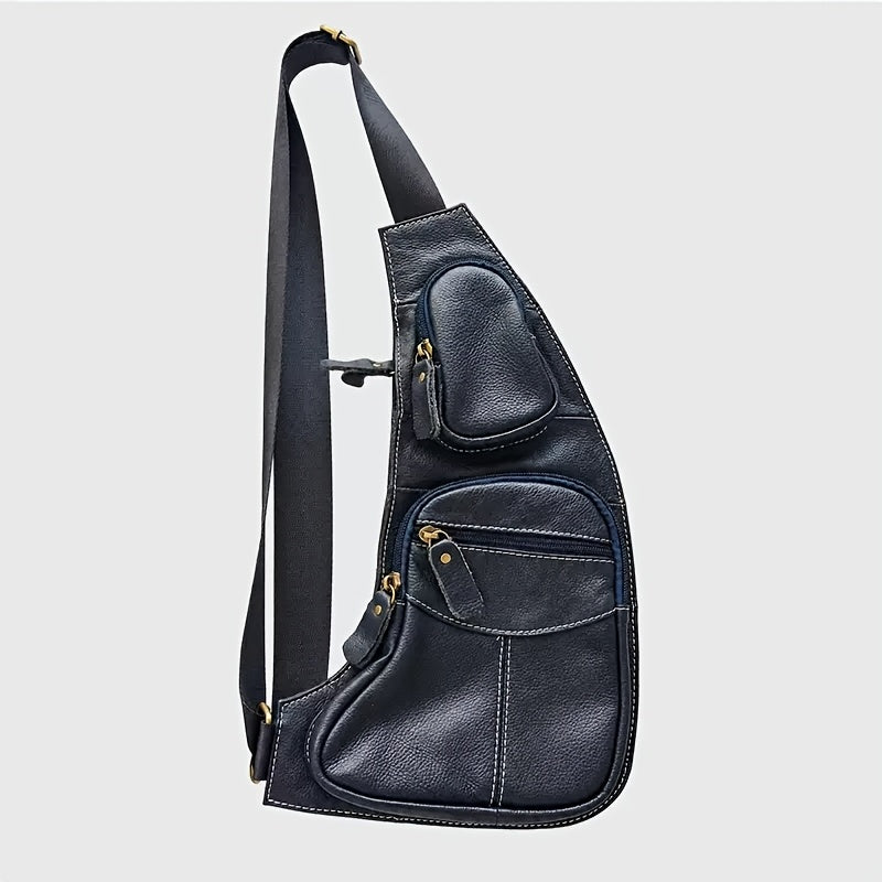 mens genuine cowhide belt bag multiple zipper compartments