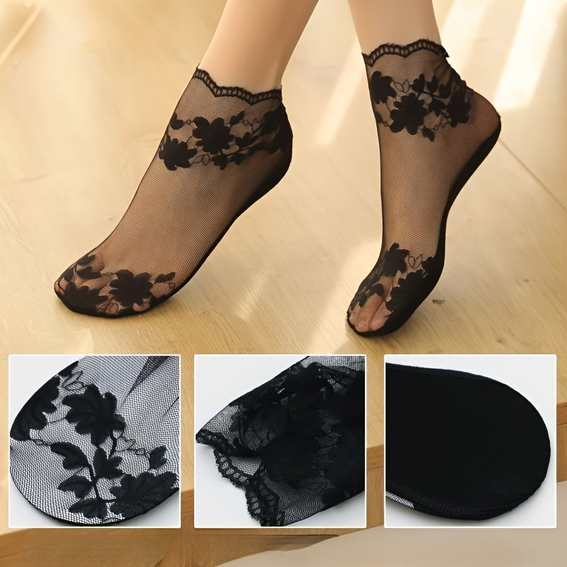 5 pairs womens thin lace short socks breathable lightweight