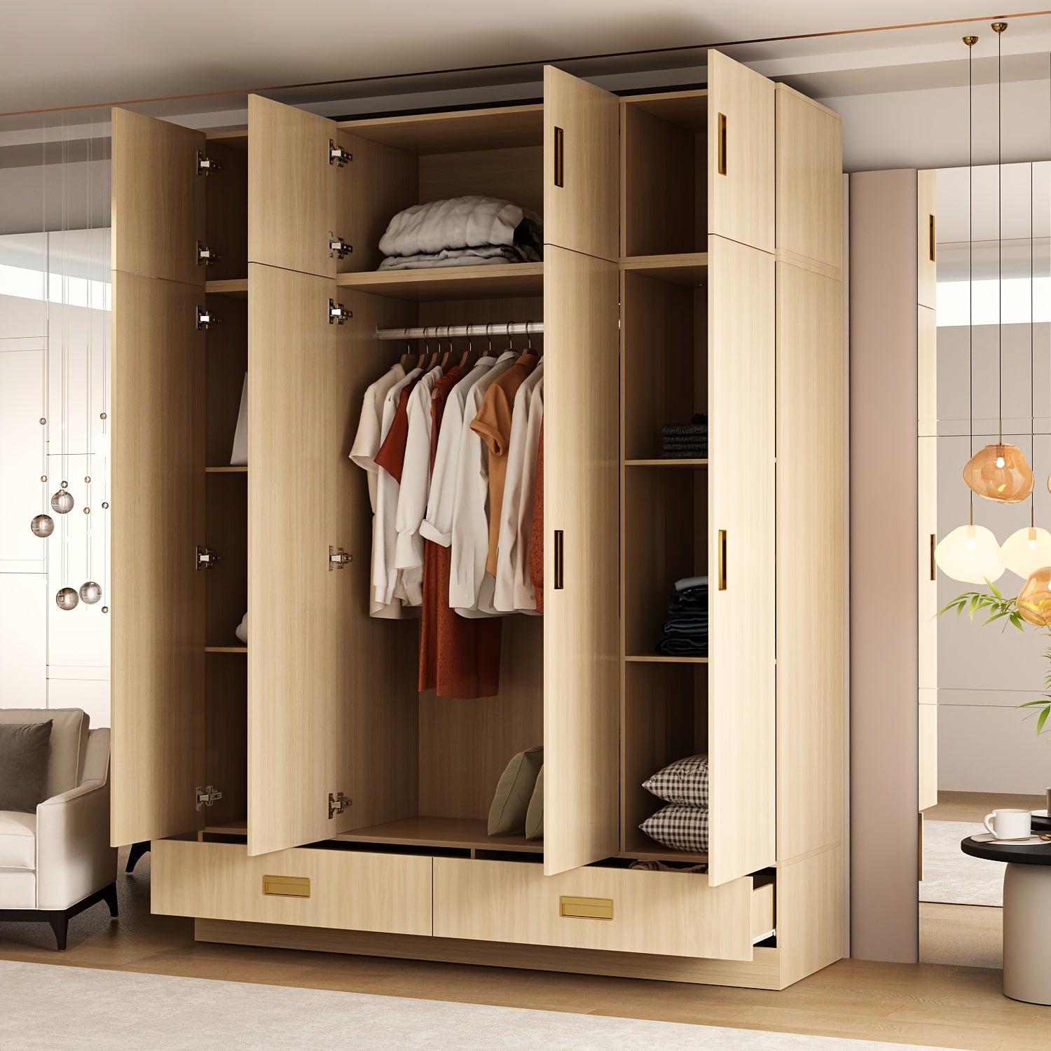 modern 4 door wardrobe   closet 2 drawers cubic