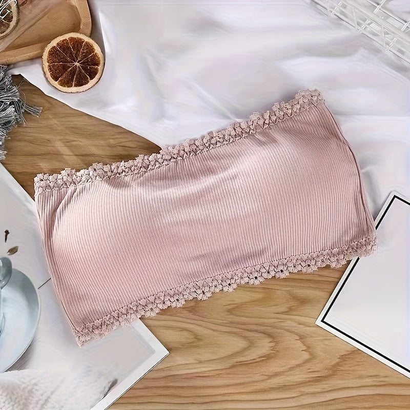 womens seamless strapless lace decorative bra breathable