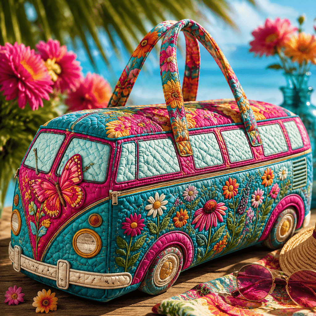 1pc colorful floral   van print quilted duffel