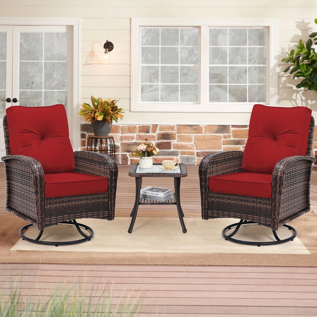3pcs patio wicker glider rocker set 360 degree swivel